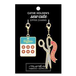 Scissor and Button Card Enamel Zipper Pulls (Set of Two) Cathe Holden